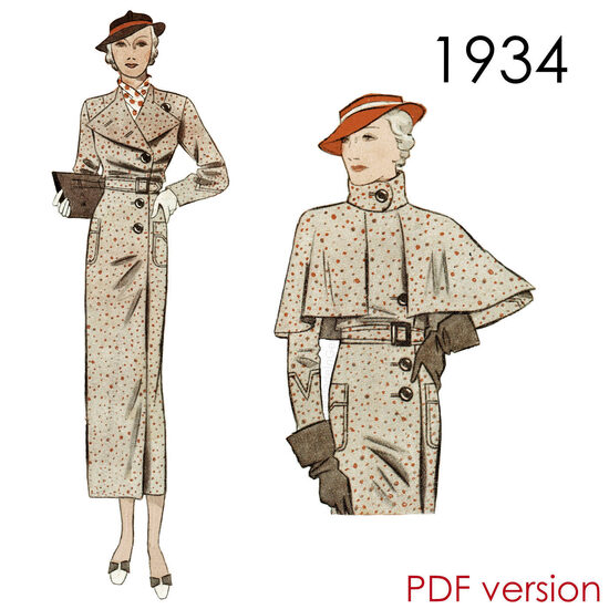 1934 Long coat. Bust 102 cm (40"). PDF pattern.